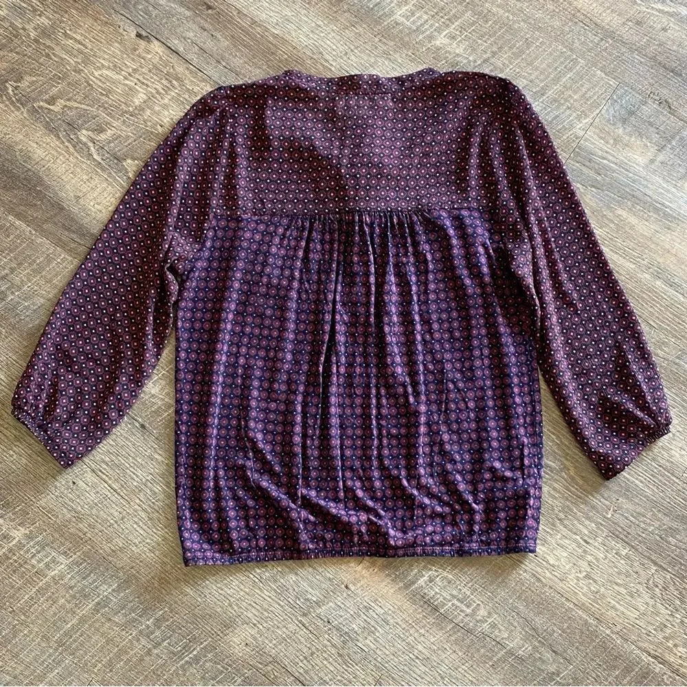 LOFT Blouse Bow Collar Top Preppy Navy Wine XS Relaxed Fit - Picture 7 of 10